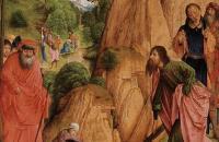 雨果范德格斯（Hugo van der Goes，佛兰芒，1440-1482）作品-各各三联画（左图）