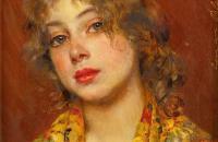 金·冯·布拉斯（EUGENE VON BLAAS）（1843年-1931年，意大利-奥地利）-一个女孩的肖像 作品欣赏