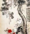 李蝉《松石紫藤图》 李蝉国画作品-清