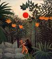 卢梭《热带风光-美洲印地安人与大猩猩的格斗》作品-_名家油画