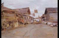 康斯坦丁·阿列克谢维奇（1861-1939）-俄罗斯北部的小村庄油画