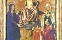 安东尼亚佐·罗马诺（Antonazzo Romano，1430-1510，意大利画家）作品-基督登基，圣母，圣弗朗西斯卡罗马纳，天使和捐赠者