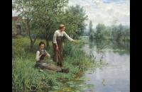 前1000幅世界名画-丹尼尔（Daniel Ridgway Knight,1839-1924）《两美人在垂钓》