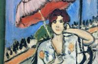 亨利·马蒂斯（Henri Matisse）-带粉红色雨伞的阳台上的女人1920 作品欣赏