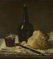 夏尔丹的《瓶子，玻璃杯和面包》作品