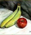 画香蕉和红苹果--水彩画演示