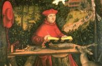 老卢卡斯·克拉纳赫（Lucas Cranach the Elder）作品-勃兰登堡的阿尔布雷希特在他的书房中饰演圣杰罗姆