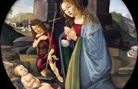桑德罗·波提切利（ Sandro Botticelli） -麦当娜和年轻的施洗约翰敬拜婴儿基督