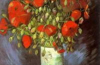 文森特·梵高-带红色罂粟花的花瓶油画作品