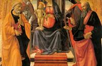多梅尼哥·基尔兰达约（Domenico Ghirlandaio，1448-1494，意大利）作品-麦当娜和圣徒登基的孩子